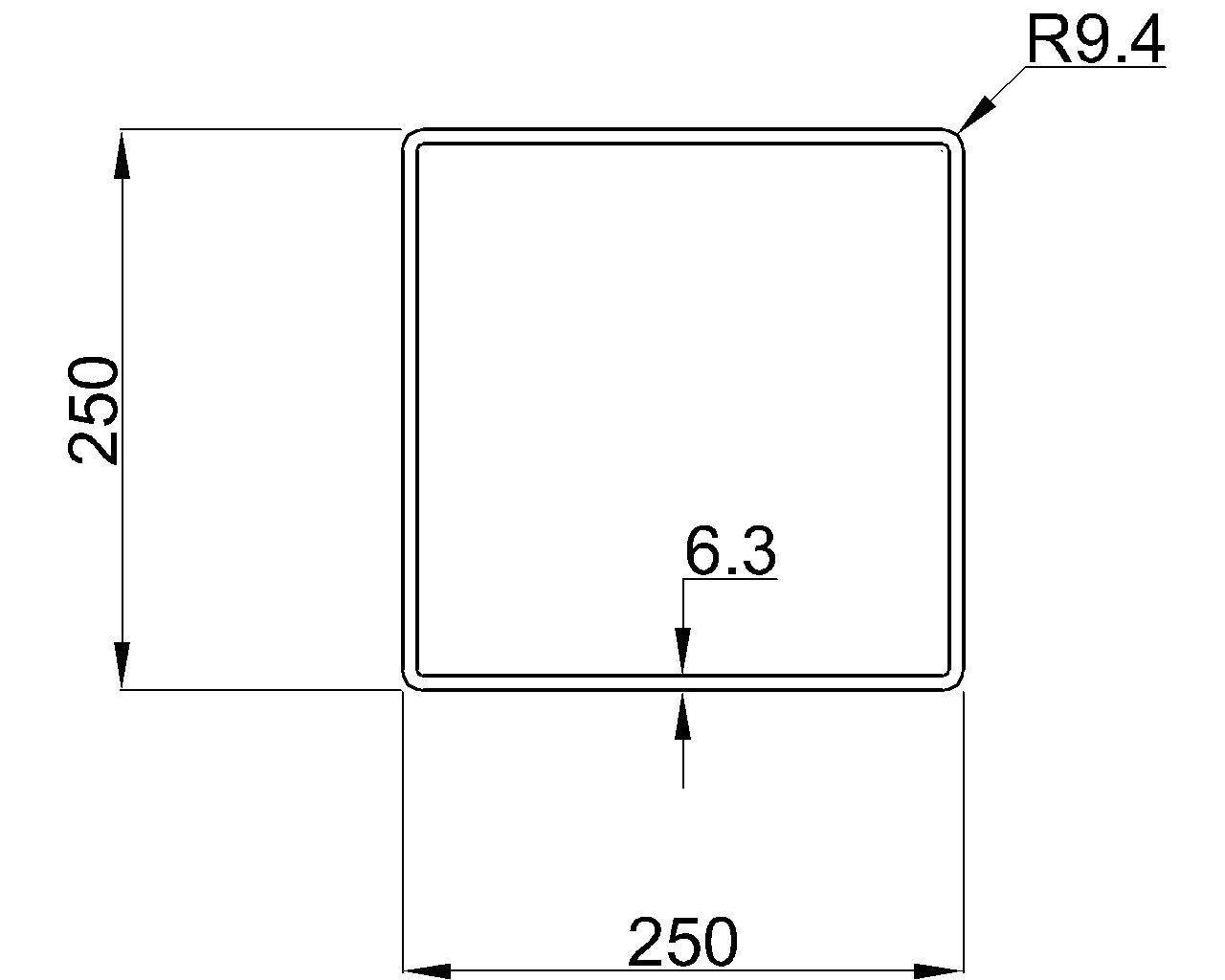 Celsius 355 SHS 250x250x6.3