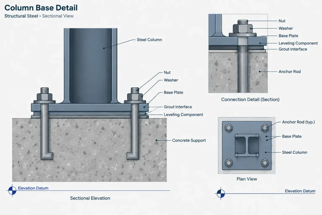 Anchor Rod Templates and Base Plate Hole Layouts: A Coordination Guide structural steel illustration