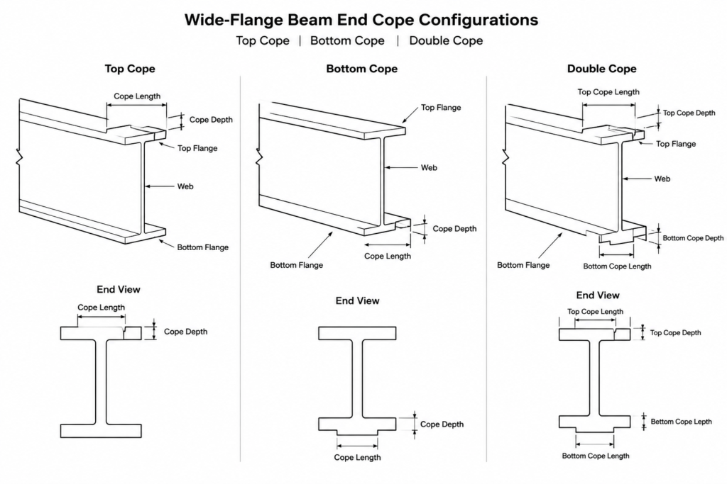 Beam Copes in Structural Steel Detailing: Geometry, Dimensions, and Drawing Practice structural steel illustration