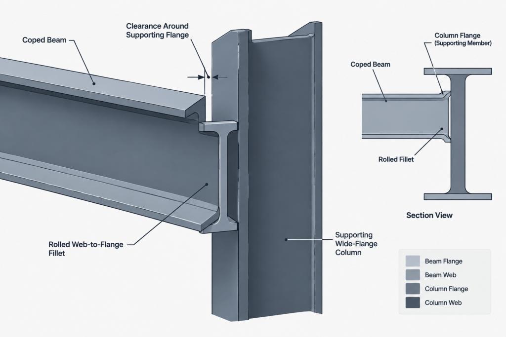 Beam Copes in Structural Steel Detailing: Geometry, Dimensions, and Drawing Practice structural steel illustration