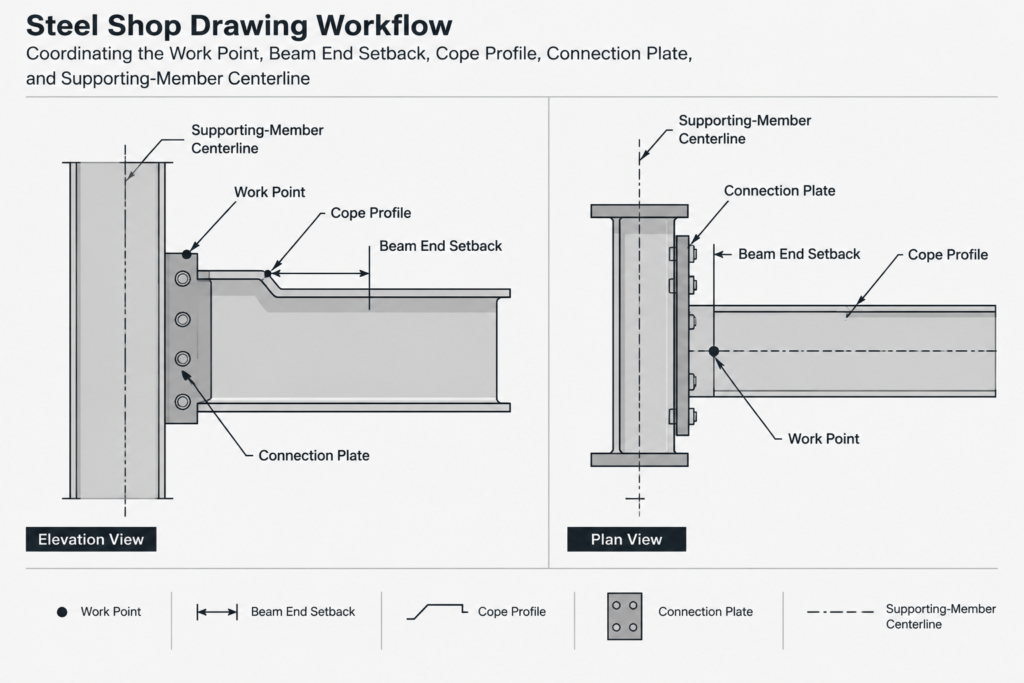 Beam Copes in Structural Steel Detailing: Geometry, Dimensions, and Drawing Practice structural steel illustration
