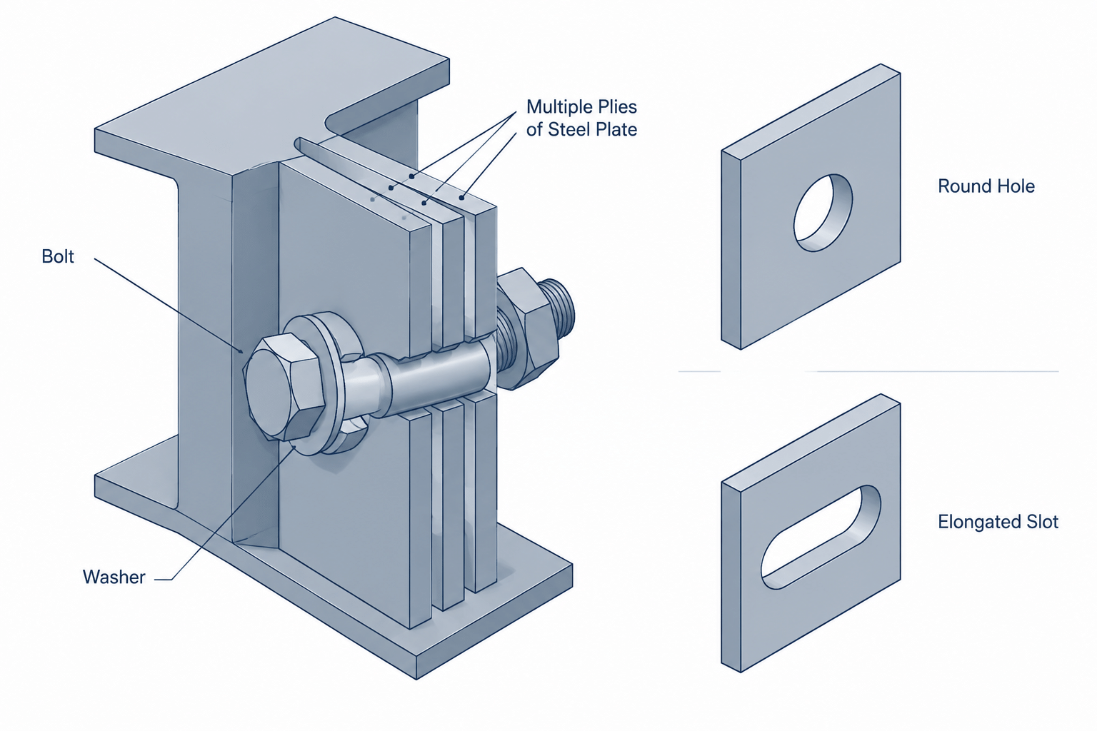 Bolt Hole Types in Structural Steel Detailing: Standard, Oversized, Short-Slot, and Long-Slot Holes