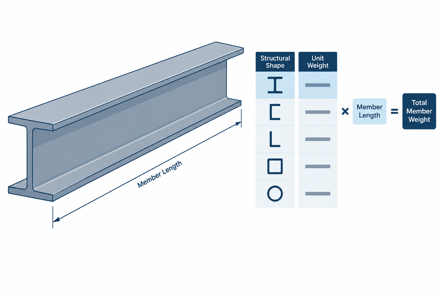 Calculating Structural Steel Member Weight from Shape Tables