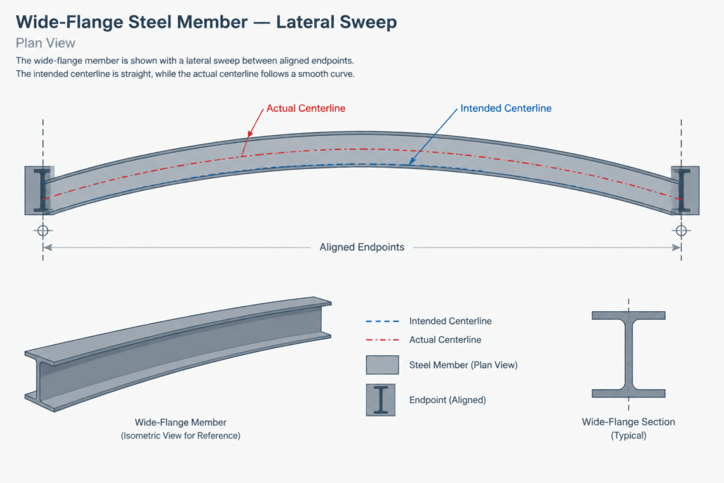 Camber vs. Sweep in Structural Steel Members: Geometry, Measurement, and Detailing structural steel illustration