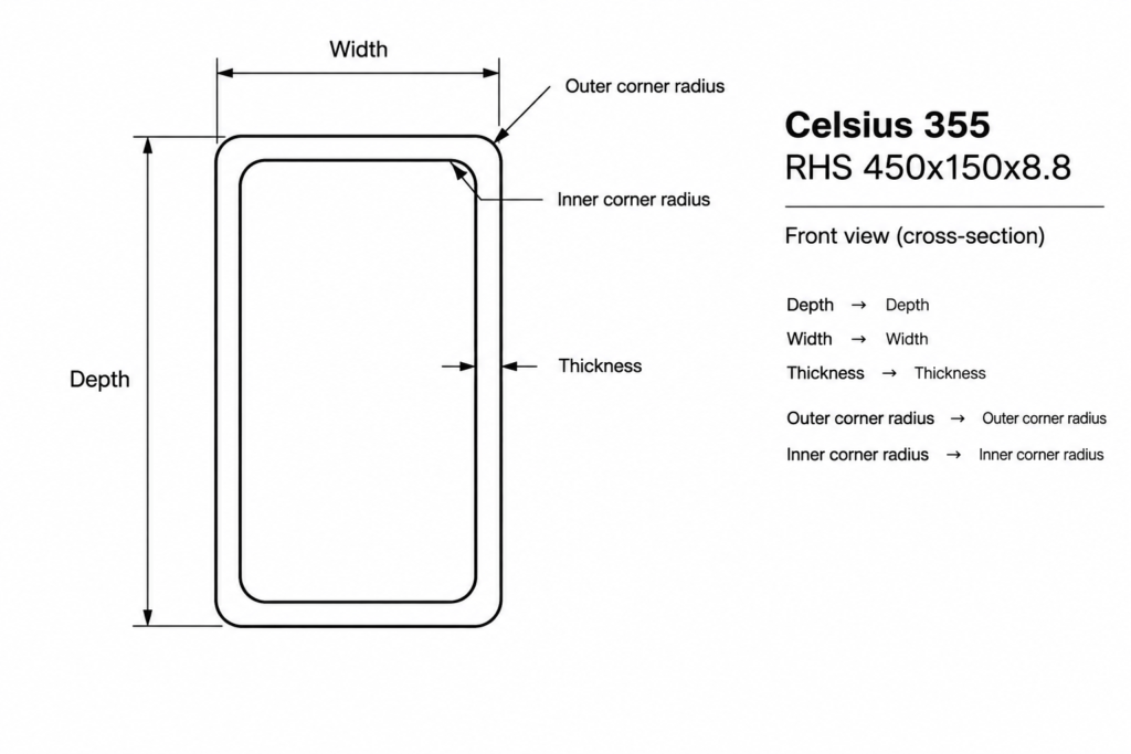 Celsius 355 RHS 450x150x8.8 structural steel illustration