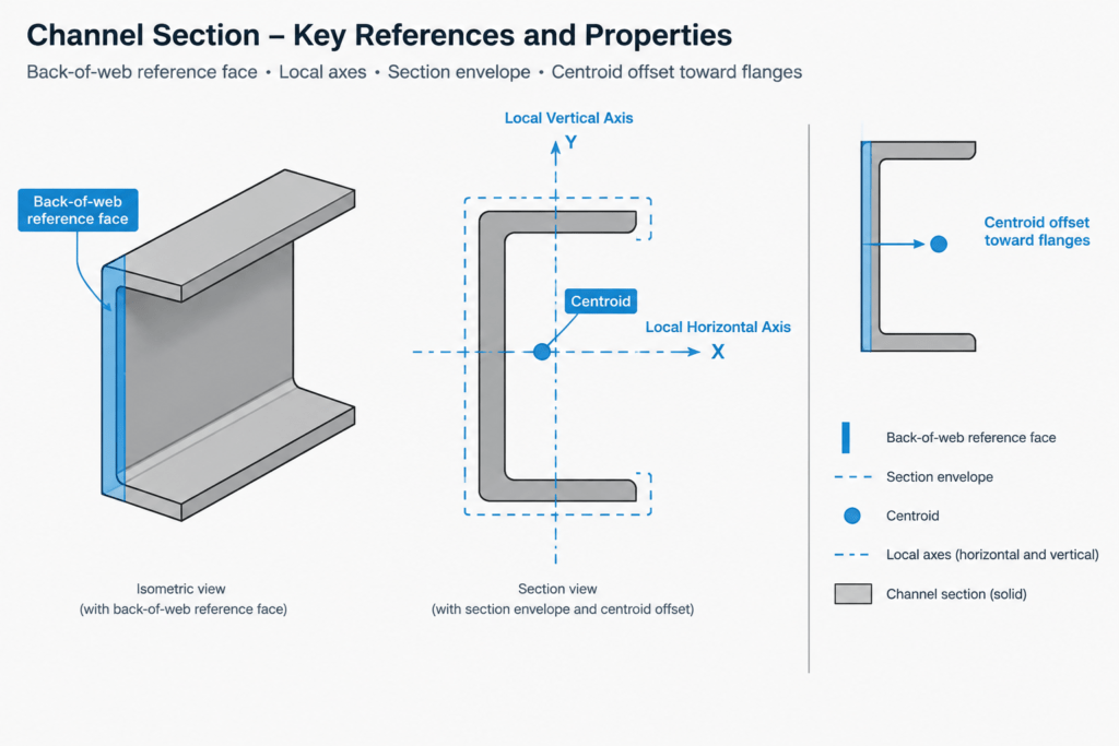 Centroid Coordinates in Steel Shape Tables: x̄, ȳ, Reference Axes, and CAD Placement structural steel illustration