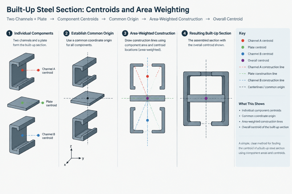 Centroid Coordinates in Steel Shape Tables: x̄, ȳ, Reference Axes, and CAD Placement structural steel illustration