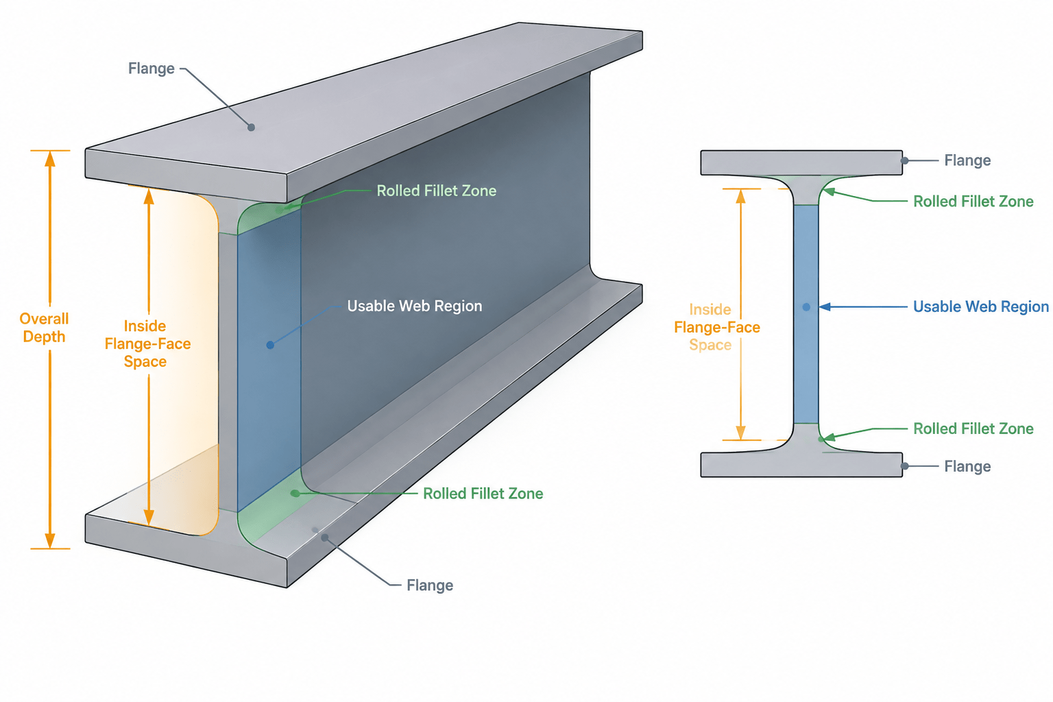Clear Web Depth in W-Shapes: Flange Faces, Fillets, and Connection Fit