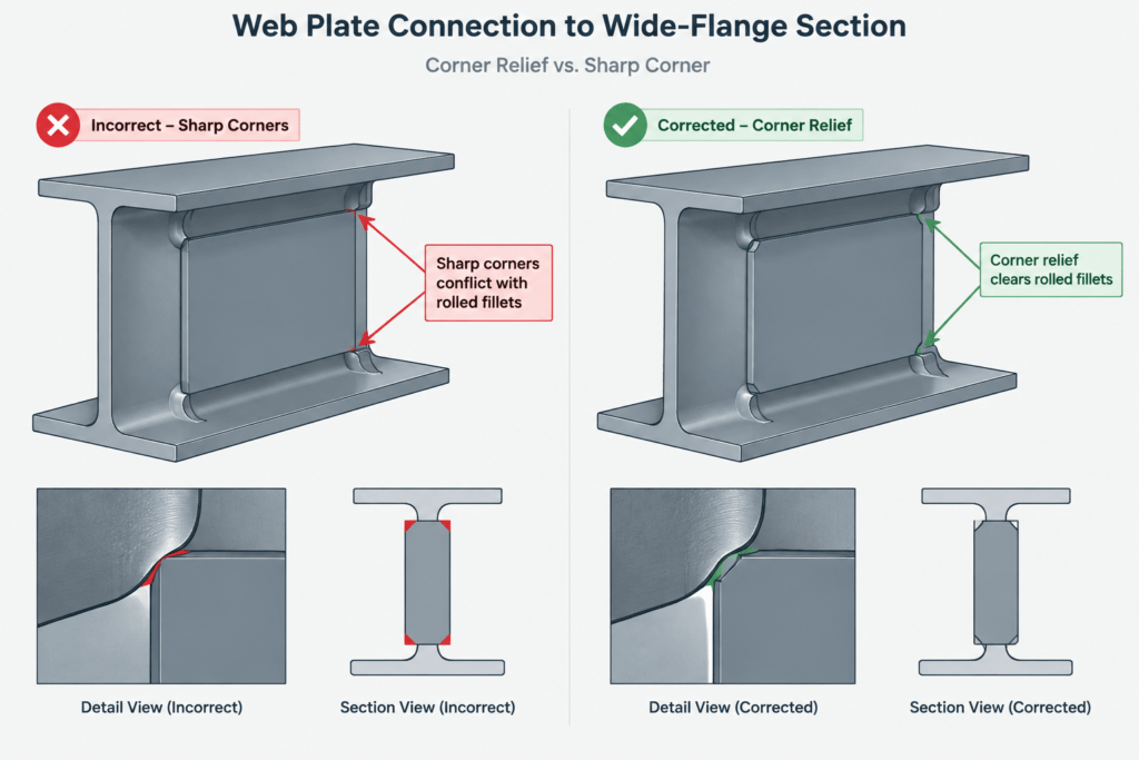 Clear Web Depth in W-Shapes: Flange Faces, Fillets, and Connection Fit structural steel illustration