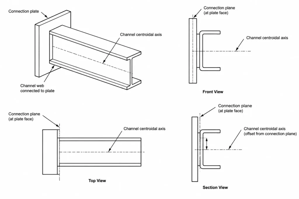 Connection Eccentricity in Structural Steel: Centroids, Work Lines, and Load Paths structural steel illustration