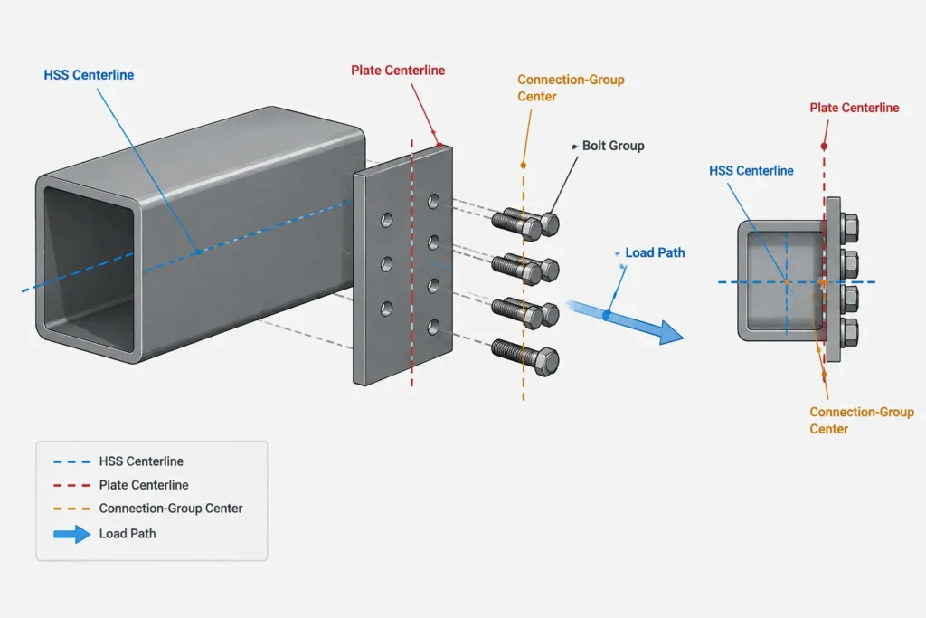 Connection Eccentricity in Structural Steel: Centroids, Work Lines, and Load Paths structural steel illustration