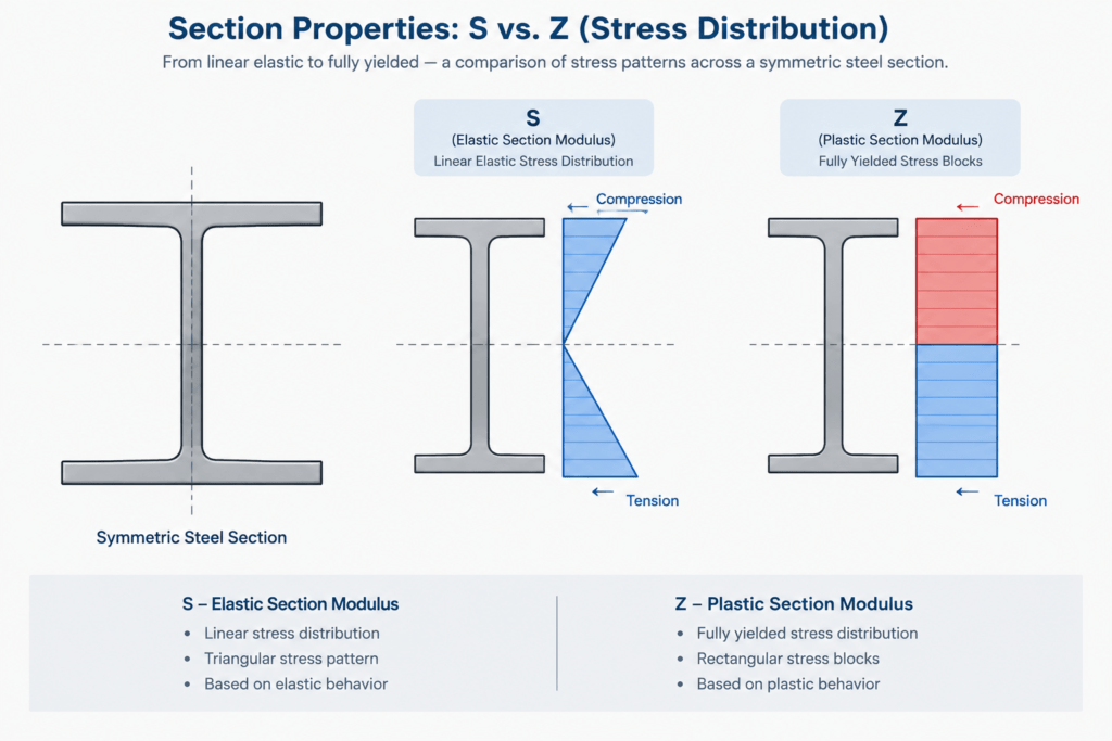 Elastic vs. Plastic Section Modulus: S and Z in Steel Shape Tables structural steel illustration