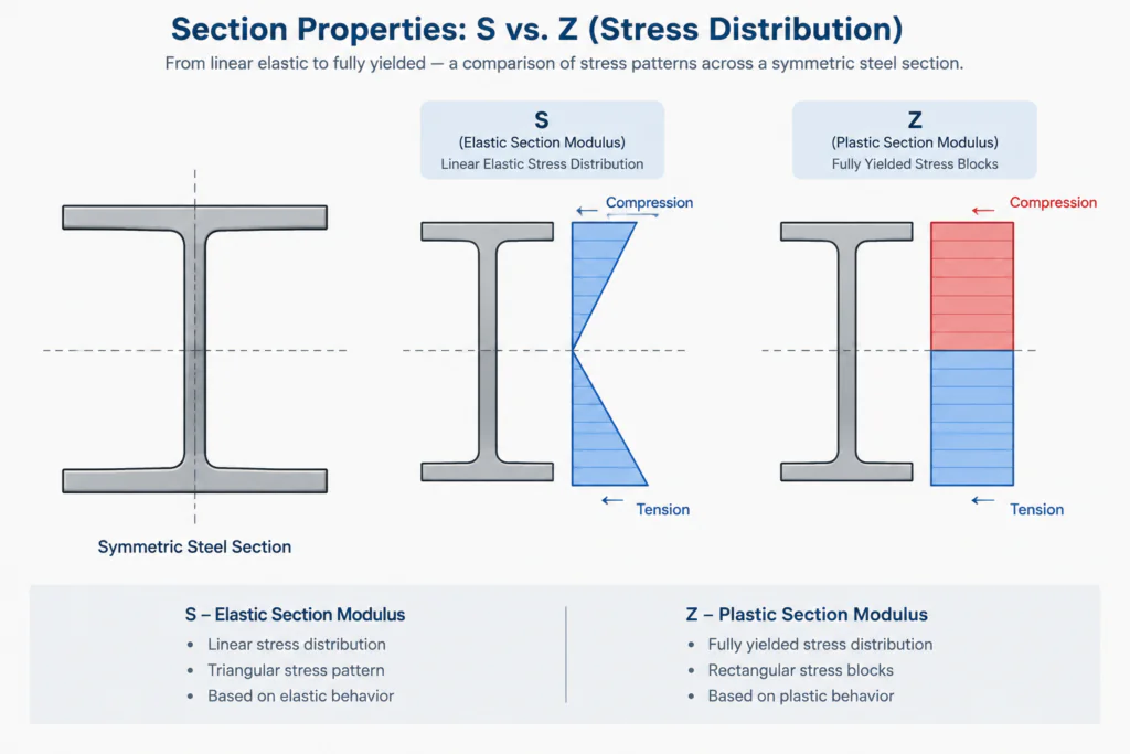 Elastic vs. Plastic Section Modulus: S and Z in Steel Shape Tables structural steel illustration
