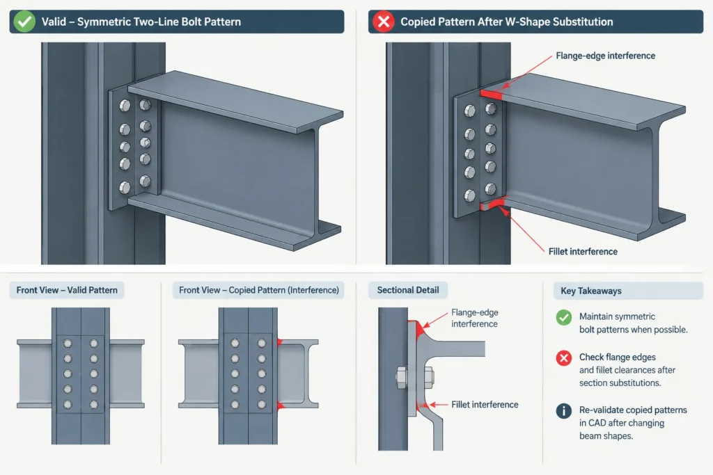 Flange Gage in W-Shape Connections: Bolt Lines, Workable Gage, and Detailing Checks structural steel illustration