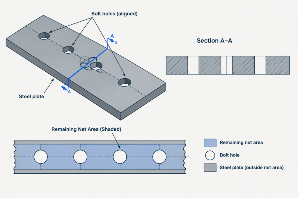 Gross Area vs. Net Area in Structural Steel Members structural steel illustration