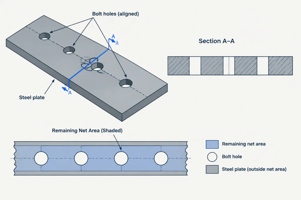 Gross Area vs. Net Area in Structural Steel Members structural steel illustration