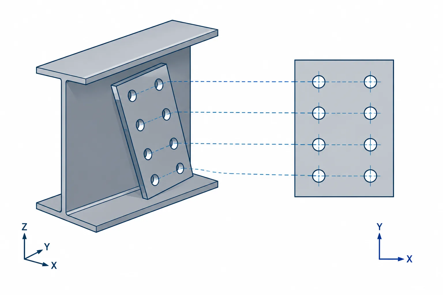 Hole Layout on Sloped and Skewed Steel Plates: True Spacing, Projected Dimensions, and CAD Checks