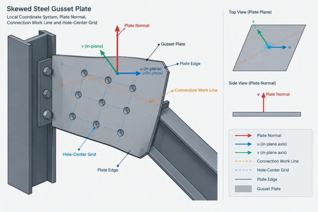Hole Layout on Sloped and Skewed Steel Plates: True Spacing, Projected Dimensions, and CAD Checks structural steel illustration