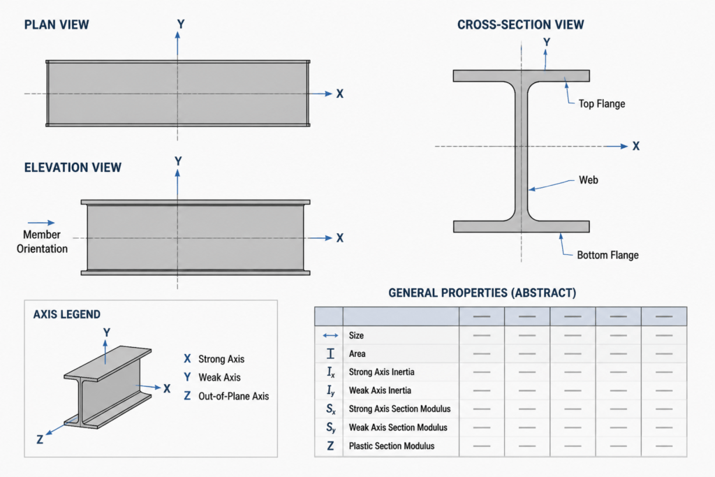How to Read a W-Shape Steel Section Table engineering illustration