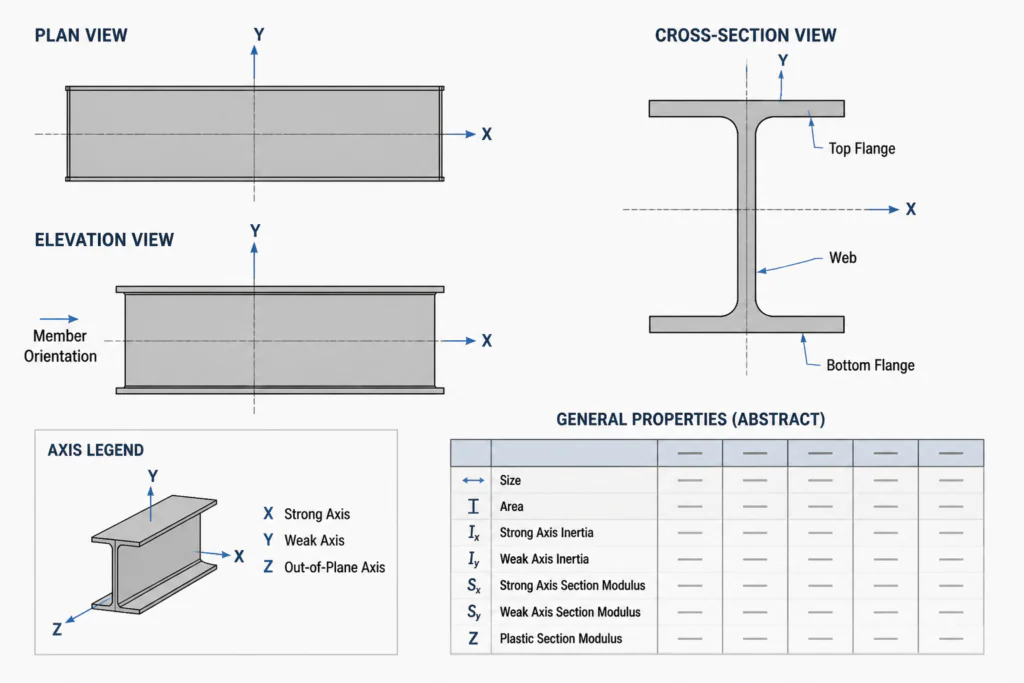 How to Read a W-Shape Steel Section Table engineering illustration