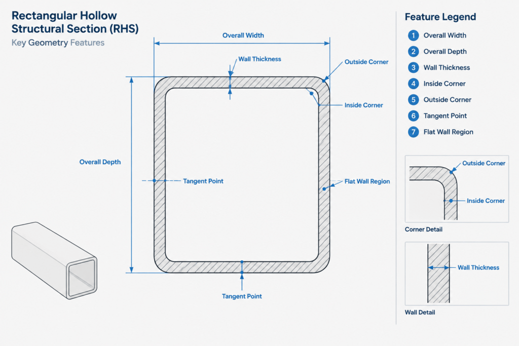 HSS Corner Radii and Flat Width: Practical Guidance for Detailing and CAD structural steel illustration