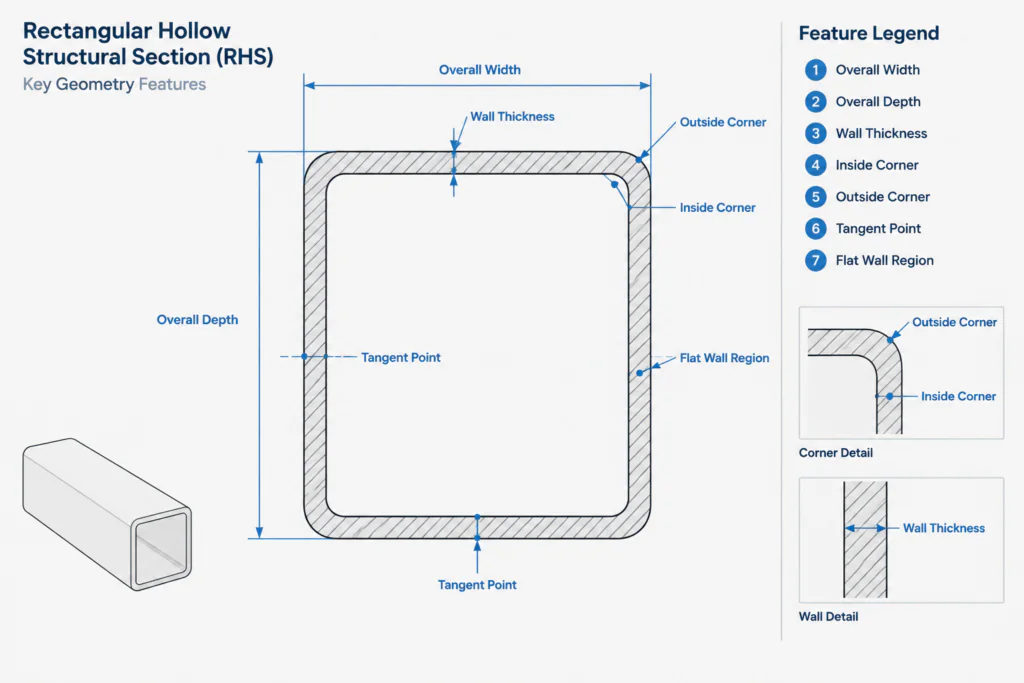 HSS Corner Radii and Flat Width: Practical Guidance for Detailing and CAD structural steel illustration