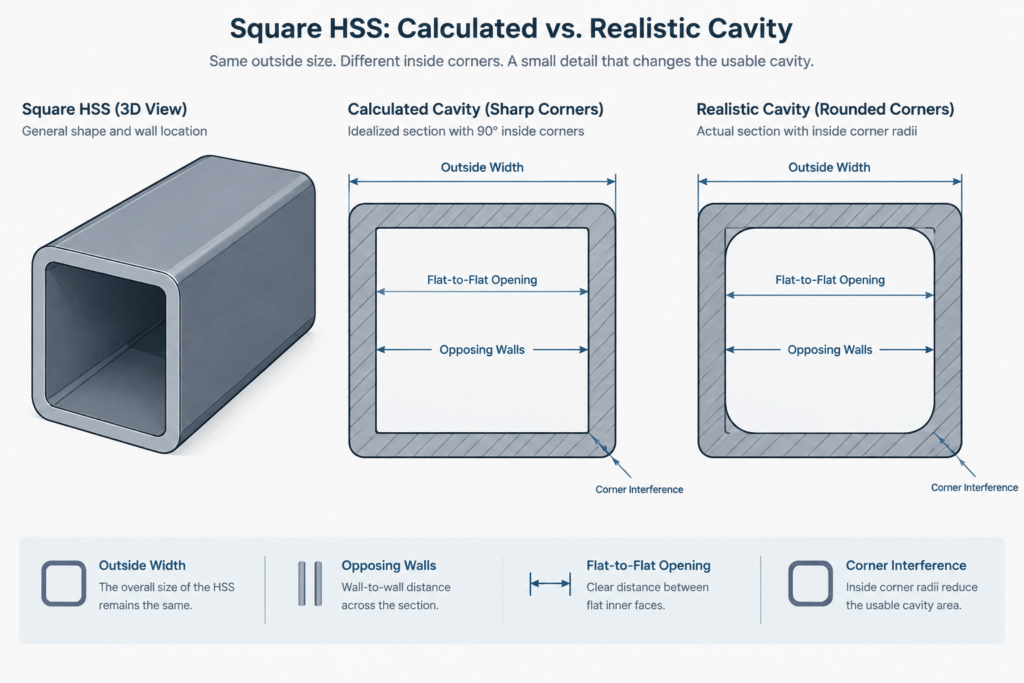 HSS Inside Dimensions: Clear Opening, Corner Radii, and Insert Fit structural steel illustration