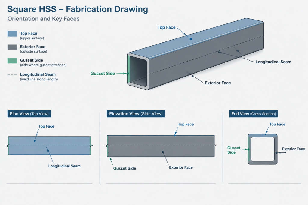 HSS Weld Seam Orientation: What Drafters and Designers Need to Show structural steel illustration