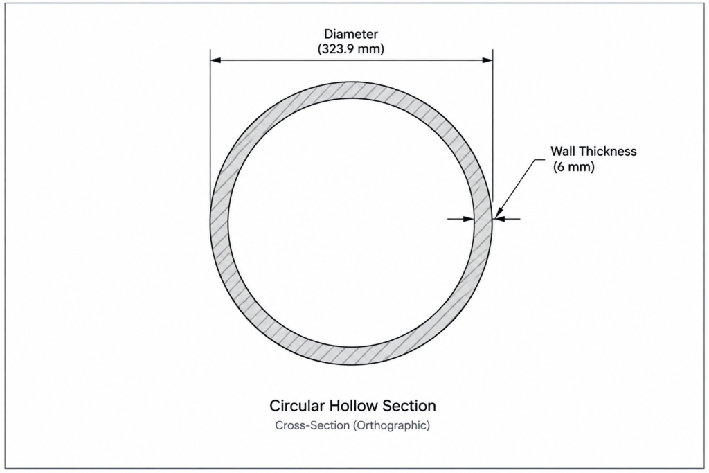 Hybox 355 CHS 323.9×6 structural steel illustration