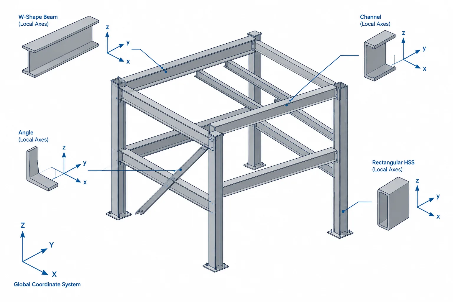 Local Axes in Structural Steel CAD Models: Member Direction, Section Rotation, and Coordination