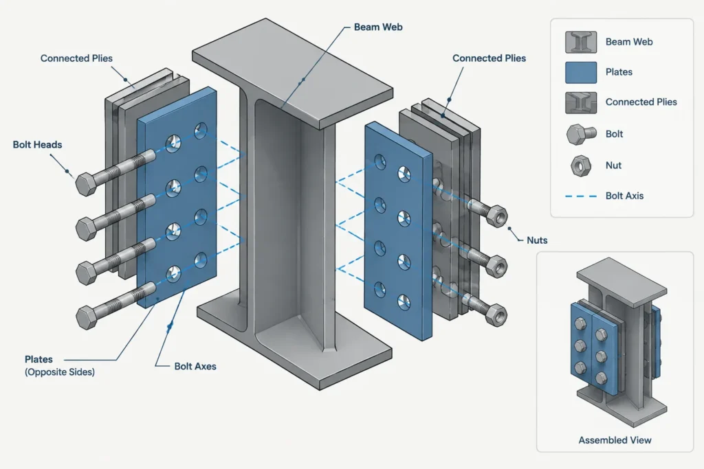 Near-Side vs. Far-Side Steel Detailing: Reading Plates, Holes, and Bolts in Elevation structural steel illustration