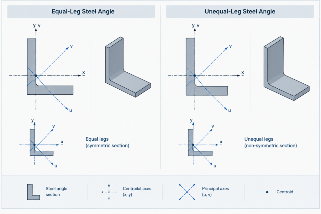 Principal Axes of Steel Angles: How to Read and Use Rotated Section Properties structural steel illustration