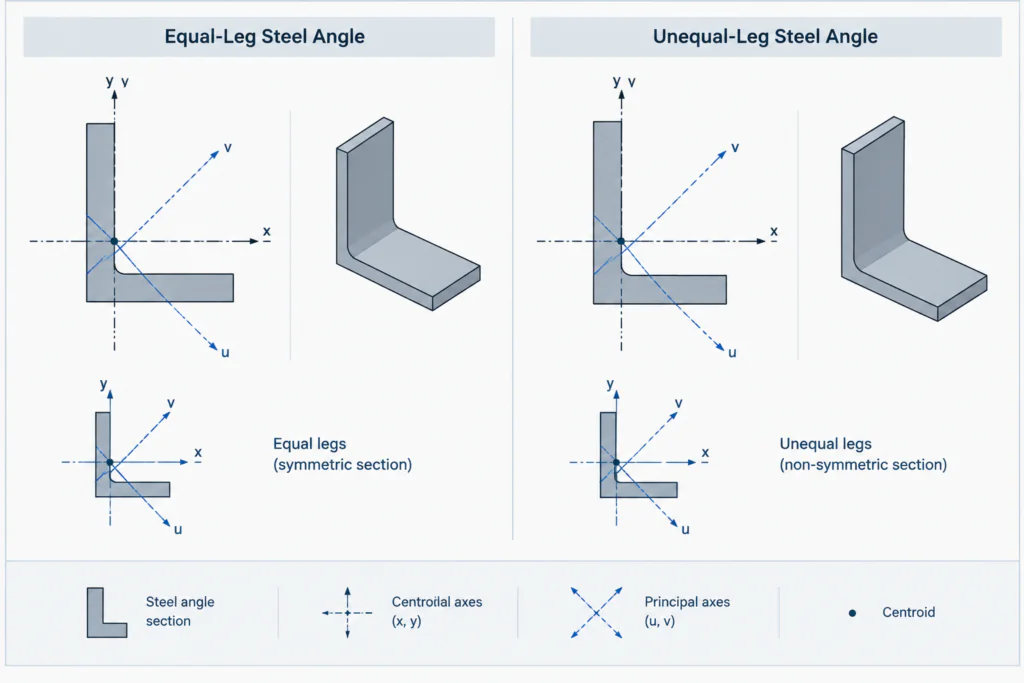Principal Axes of Steel Angles: How to Read and Use Rotated Section Properties structural steel illustration