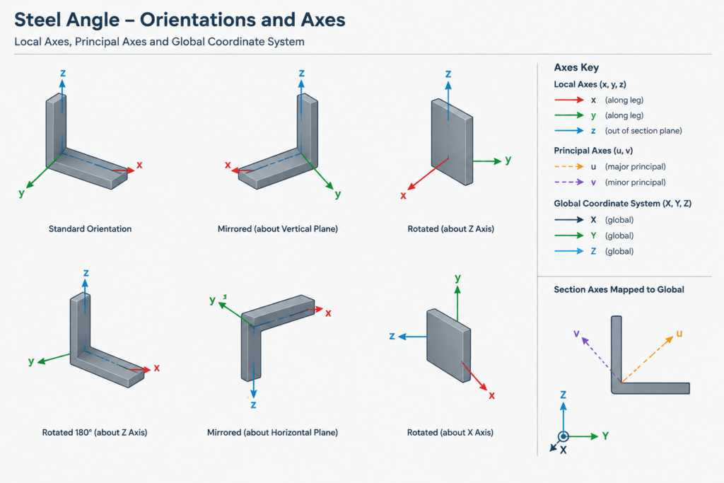 Principal Axes of Steel Angles: How to Read and Use Rotated Section Properties structural steel illustration