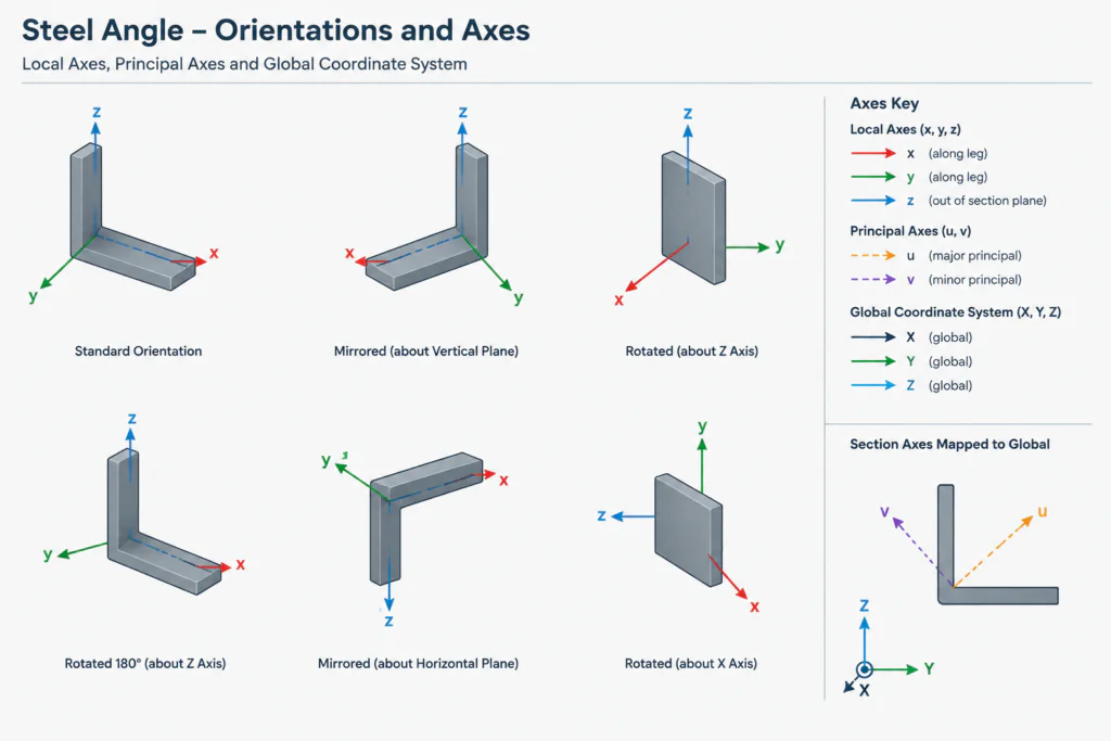 Principal Axes of Steel Angles: How to Read and Use Rotated Section Properties structural steel illustration