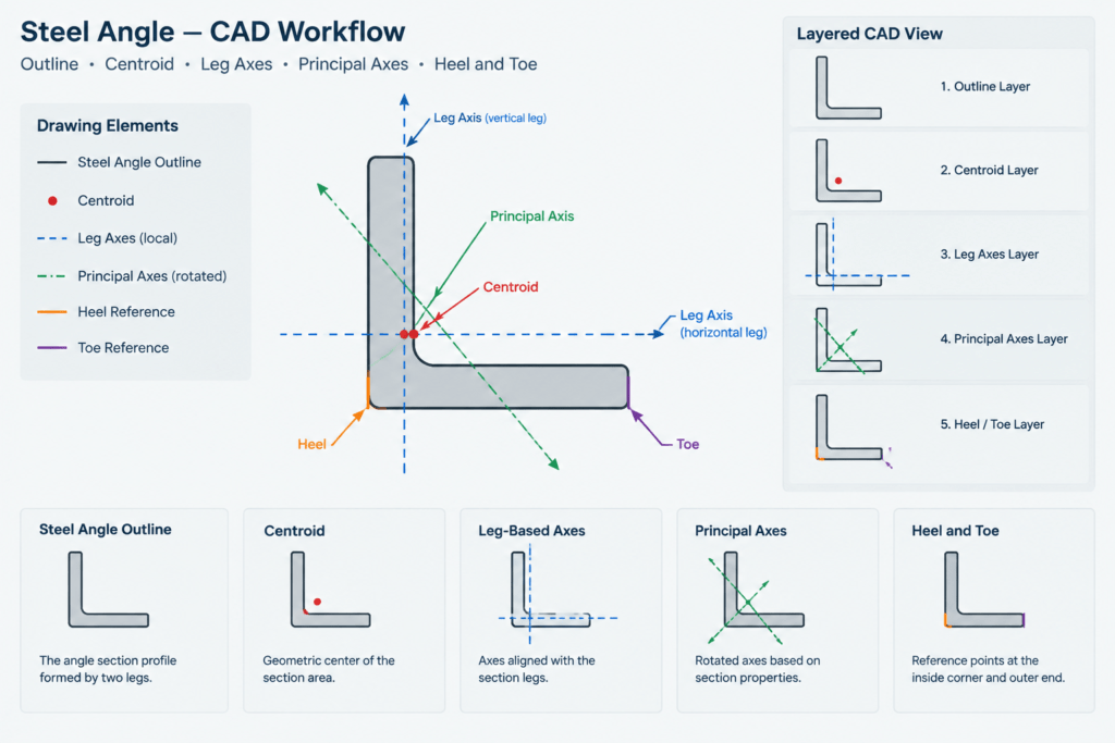 Principal Axes of Steel Angles: How to Read and Use Rotated Section Properties structural steel illustration