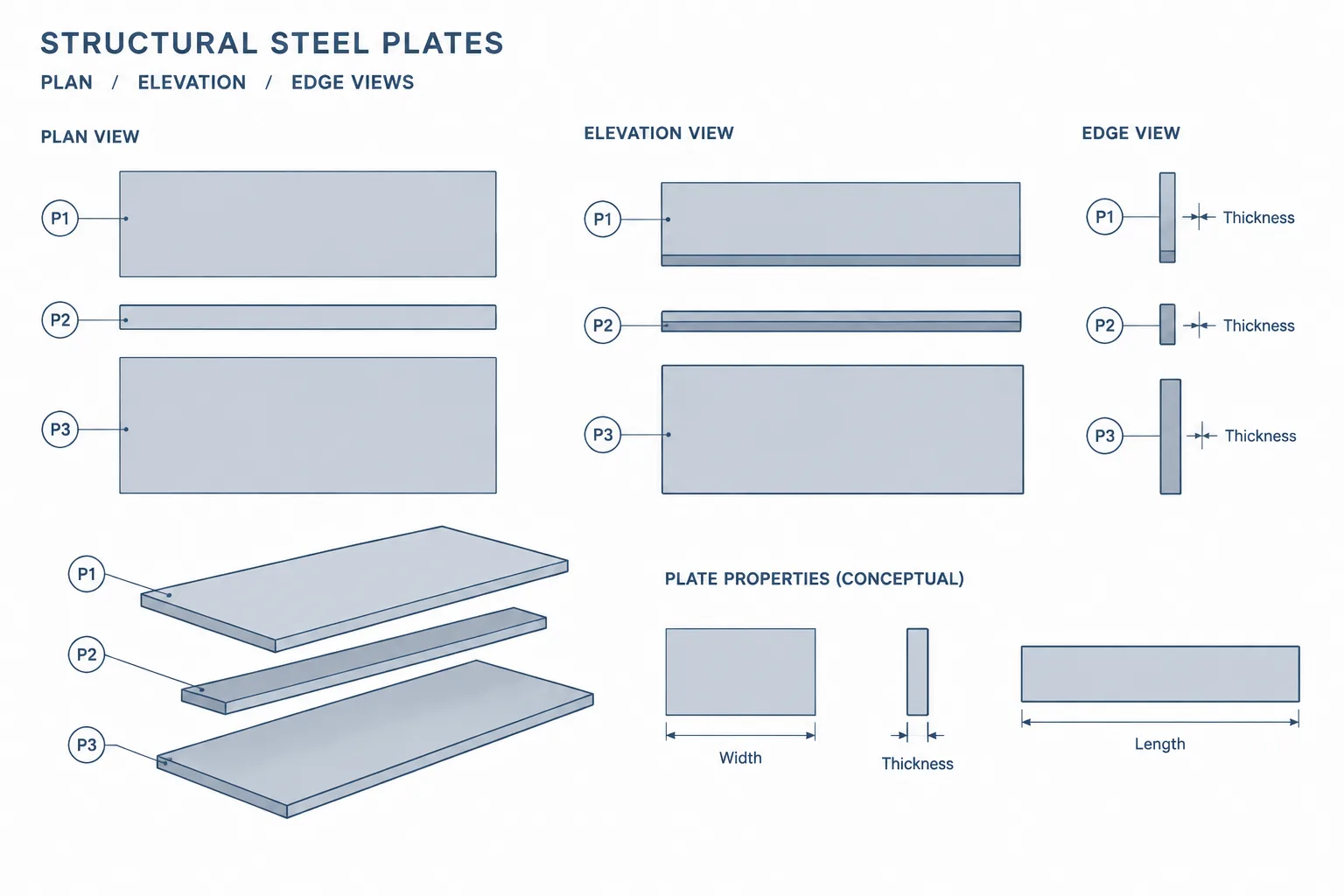 Reading Structural Steel Plate Callouts: Thickness, Width, Length, and Orientation
