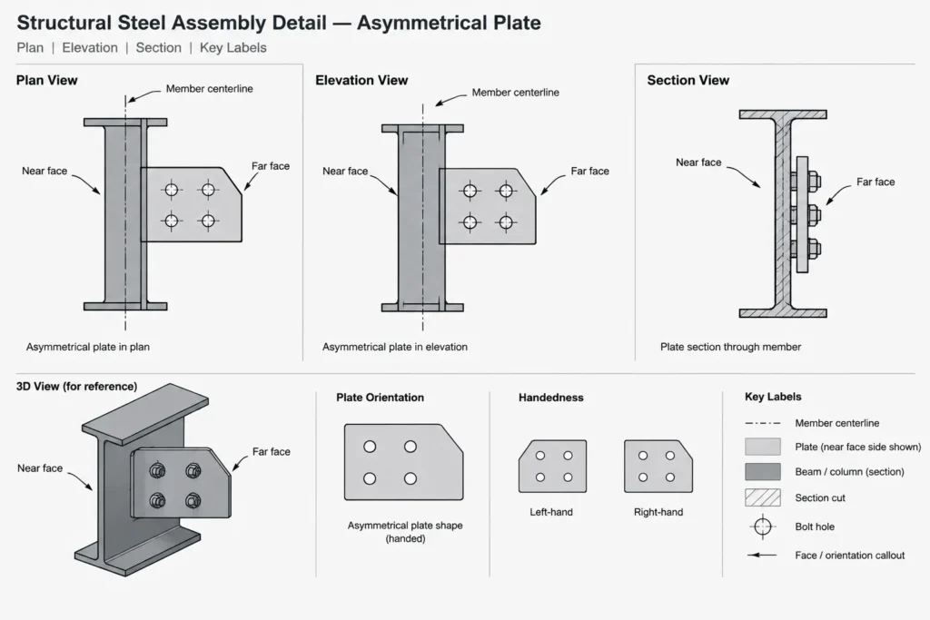 Reading Structural Steel Plate Callouts: Thickness, Width, Length, and Orientation structural steel illustration