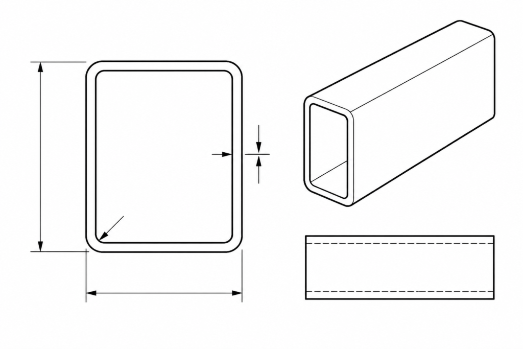 RHS 200x120x10 engineering illustration