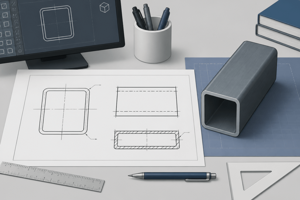 RHS 200x120x10 engineering illustration