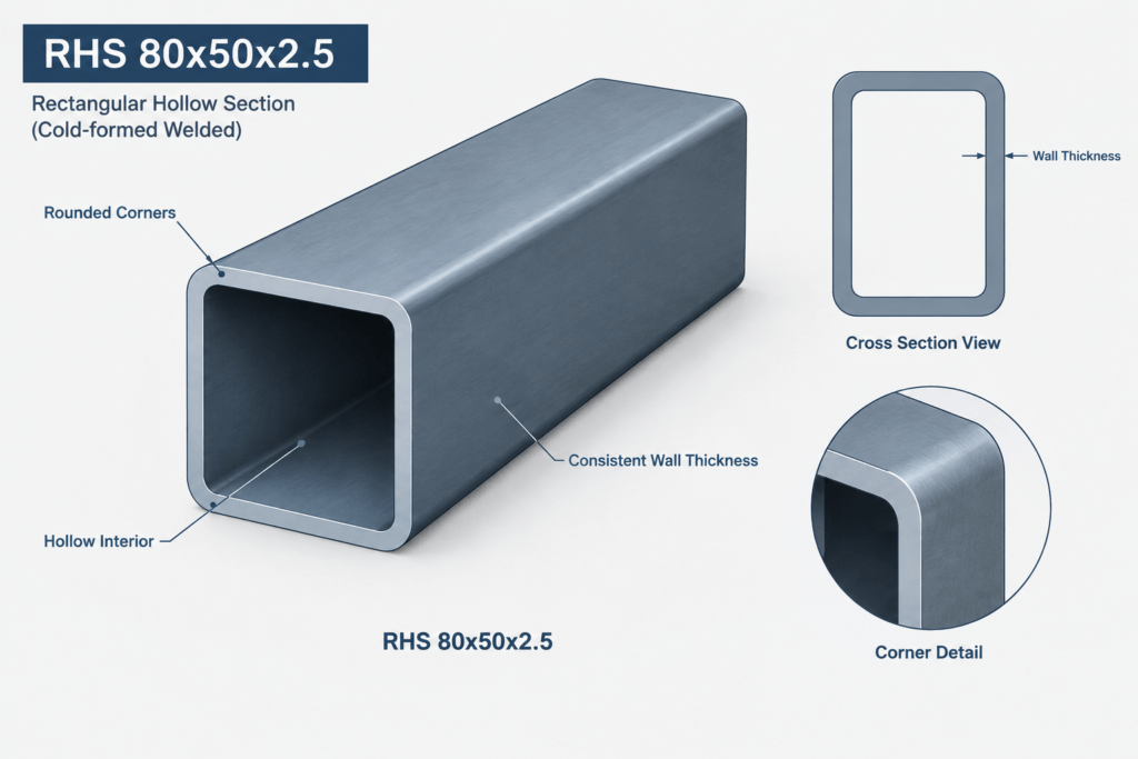 RHS 80x50x2.5 structural steel illustration