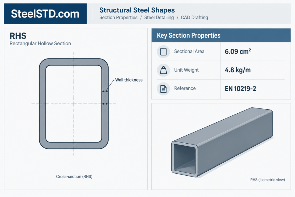 RHS 80x50x2.5 structural steel illustration
