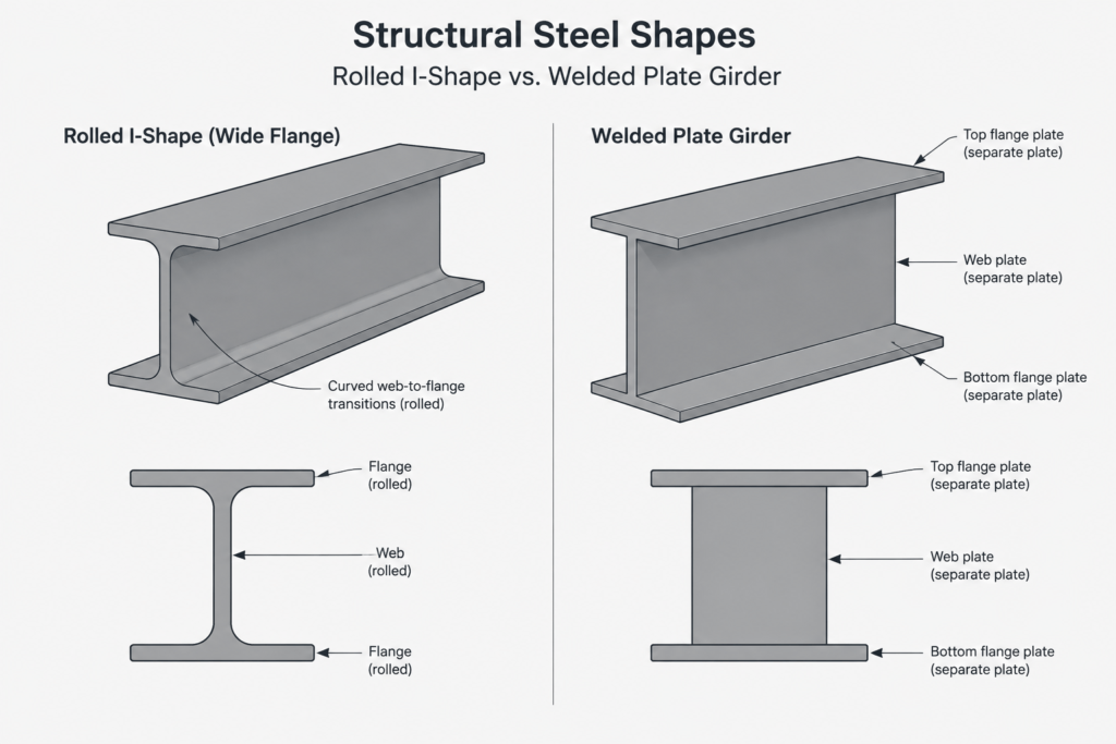 Rolled Shapes vs. Built-Up Steel Members: How to Read, Model, and Detail the Difference structural steel illustration