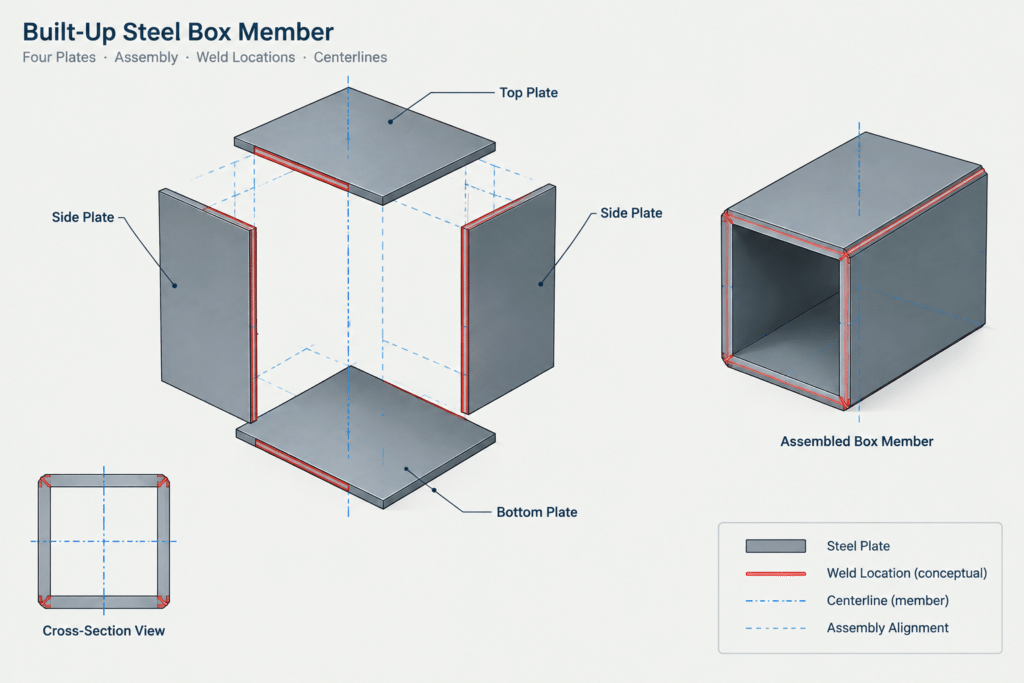 Rolled Shapes vs. Built-Up Steel Members: How to Read, Model, and Detail the Difference structural steel illustration