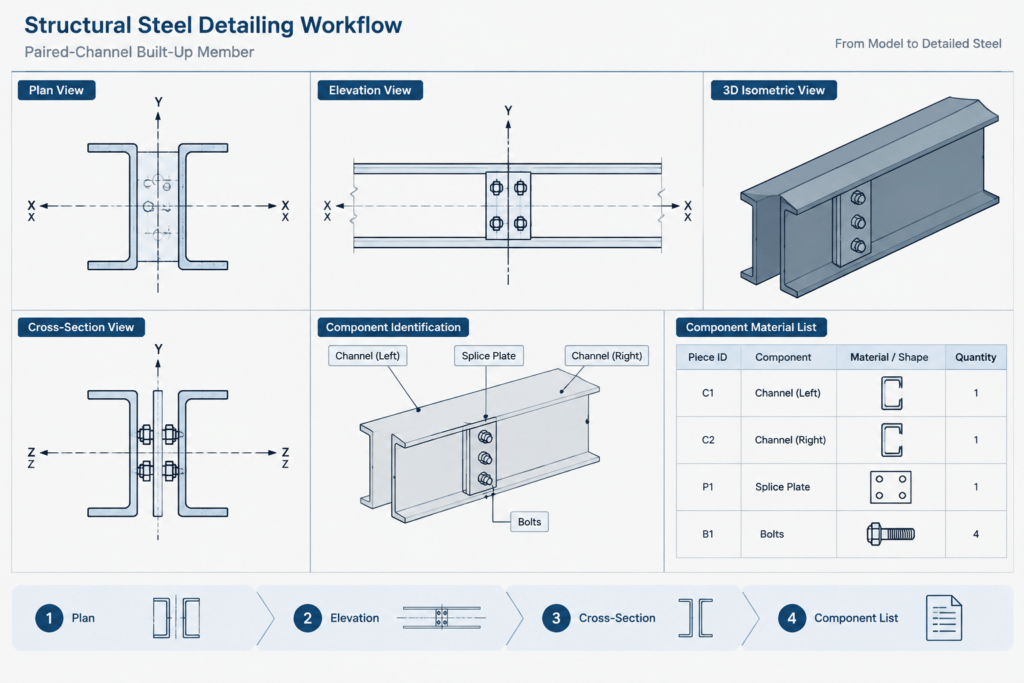 Rolled Shapes vs. Built-Up Steel Members: How to Read, Model, and Detail the Difference structural steel illustration