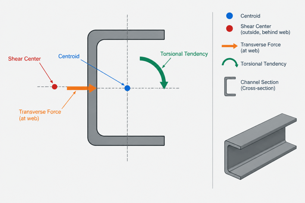 Shear Center vs. Centroid in Structural Steel Shapes structural steel illustration