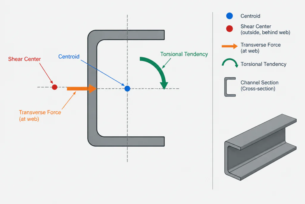 Shear Center vs. Centroid in Structural Steel Shapes structural steel illustration