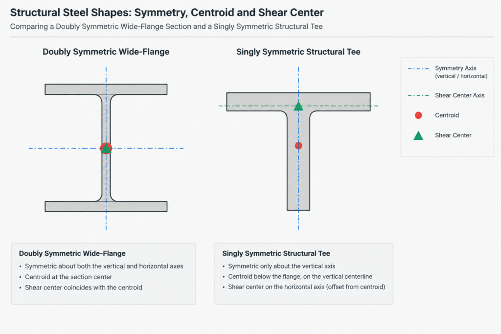 Shear Center vs. Centroid in Structural Steel Shapes structural steel illustration