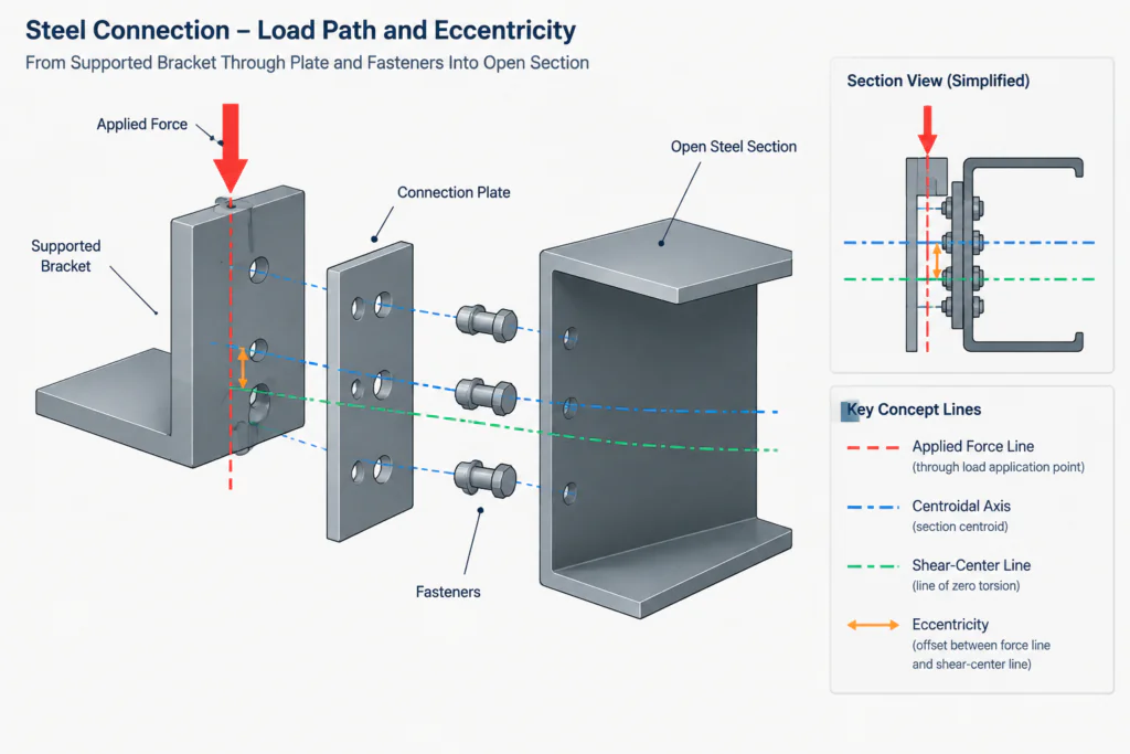 Shear Center vs. Centroid in Structural Steel Shapes structural steel illustration