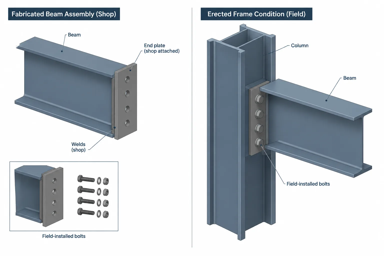Shop vs. Field Connections in Structural Steel Drawings: Bolts, Welds, and Coordination